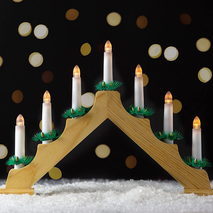 7 LED Wood Christmas Candle Bridge Natural,Battery operated-VFM