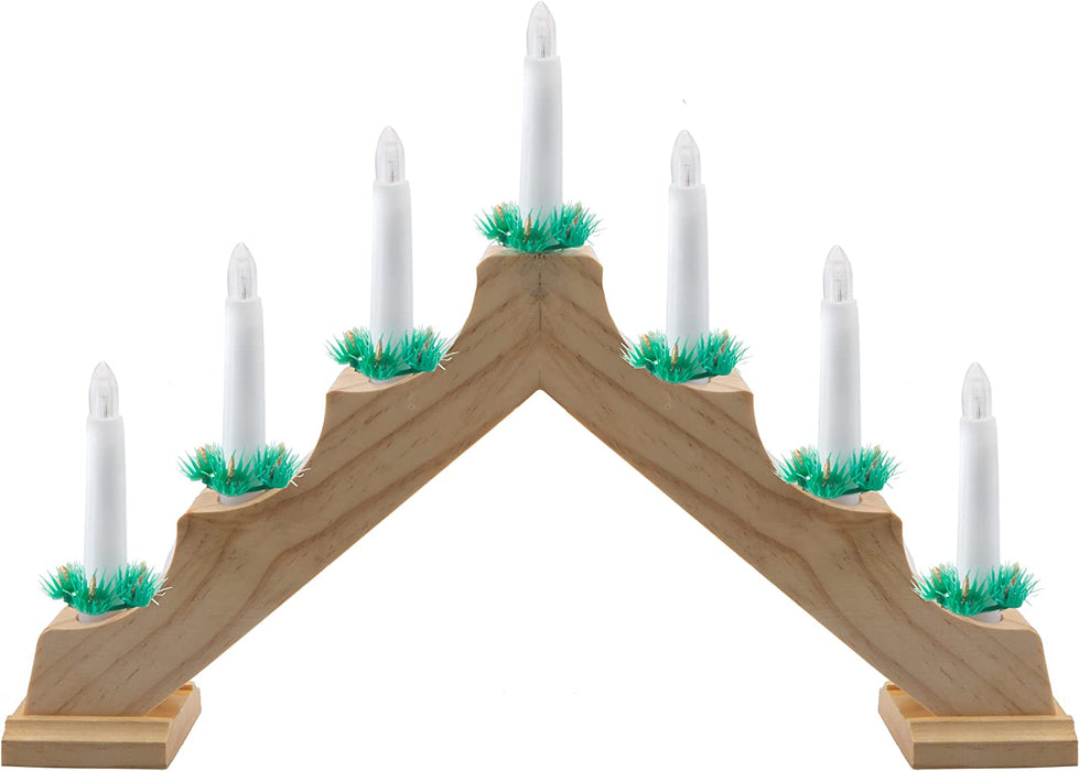7 LED Wood Christmas Candle Bridge Natural Mains Powered
