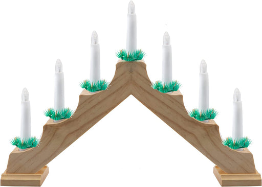 7 LED Wood Christmas Candle Bridge Natural Mains Powered