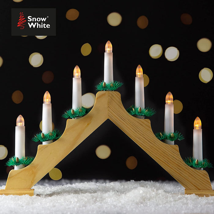 7 LED Wood Christmas Candle Bridge Natural Mains Powered
