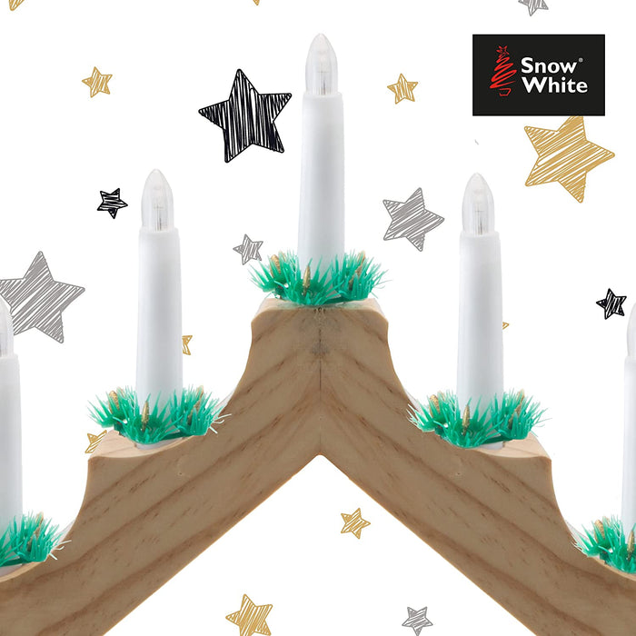 7 LED Wood Christmas Candle Bridge Natural Mains Powered