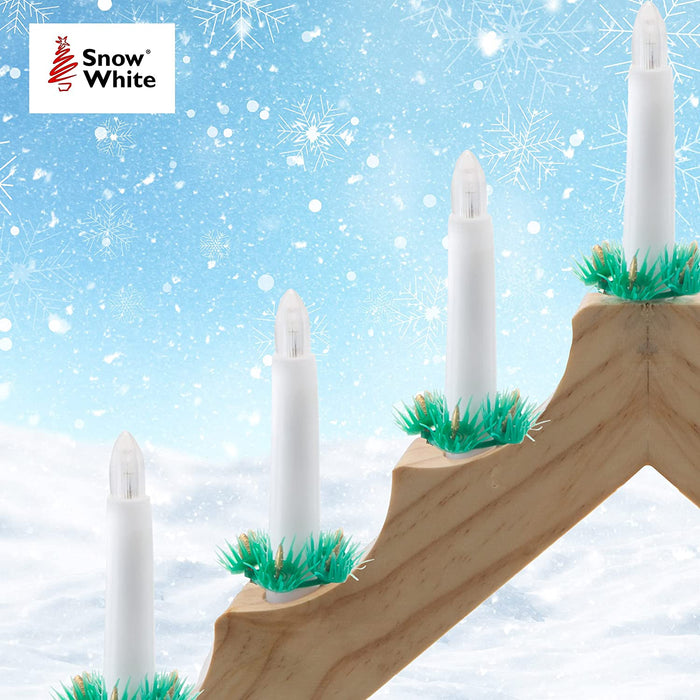 7 LED Wood Christmas Candle Bridge Natural Mains Powered