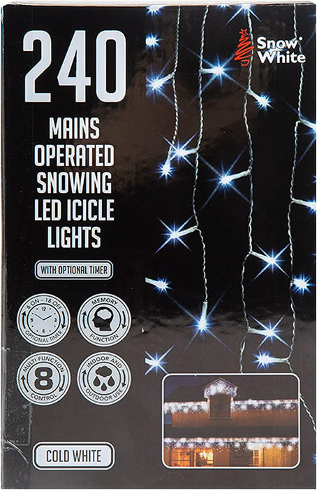 3.8M LED Snowing Icicle Lights Mains Operated