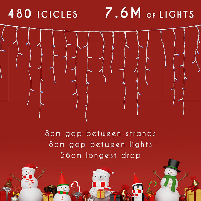 7.6M LED Snowing Icicle Lights Mains Operated