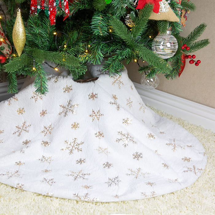 Christmas Snowflake Plush Tree Skirt - 2 Assorted
