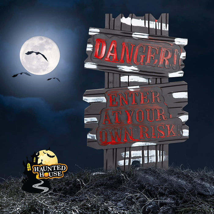 Halloween Danger Sign Warning Outdoor Prop - Spooky Enter at Own Risk 53cm