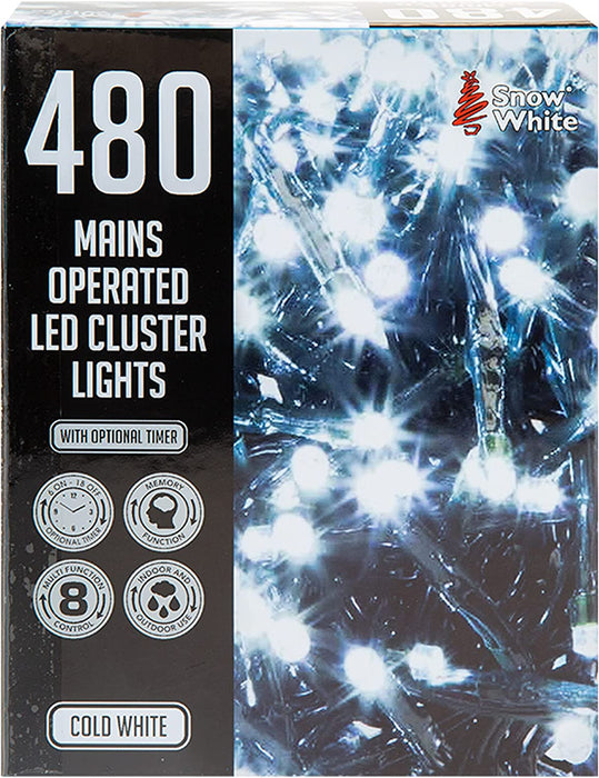 480 LED 6.2M Christmas Cluster Lights, Cold White