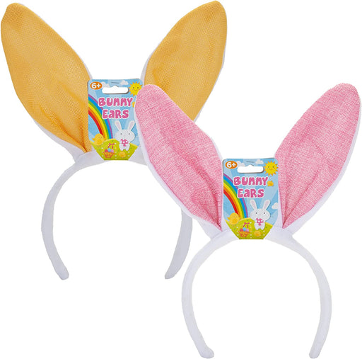 Easter Bunny Ears Headbands - White Bunny Ears - 1 x Pink 1 x Yellow - 2 Pack