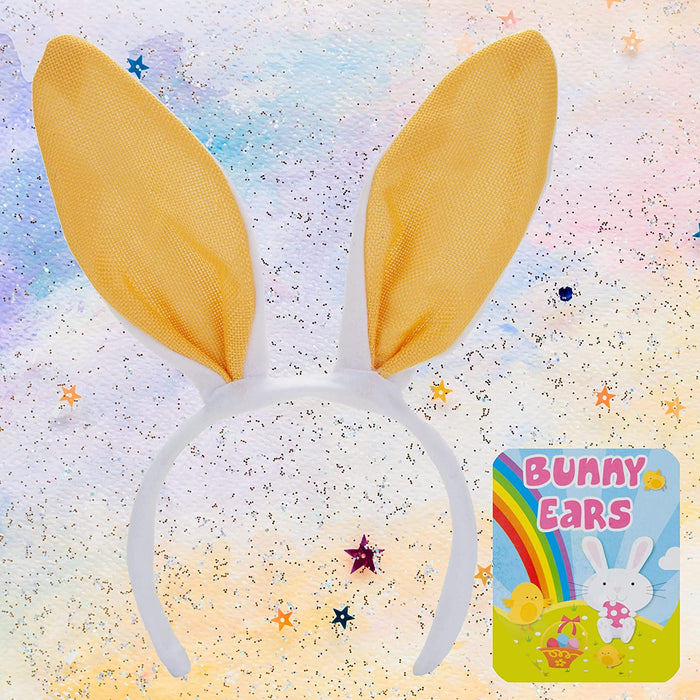 Easter Bunny Ears Headbands - White Bunny Ears - 1 x Pink 1 x Yellow - 2 Pack