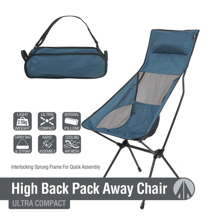 High Back Folding Camping Chair |Carry Bag| Indigo Blue
