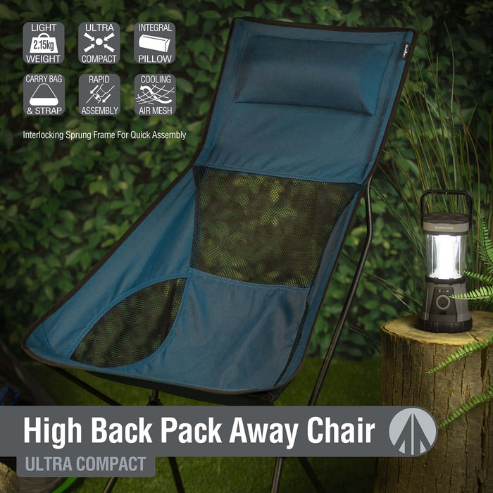 High Back Folding Camping Chair |Carry Bag| Indigo Blue