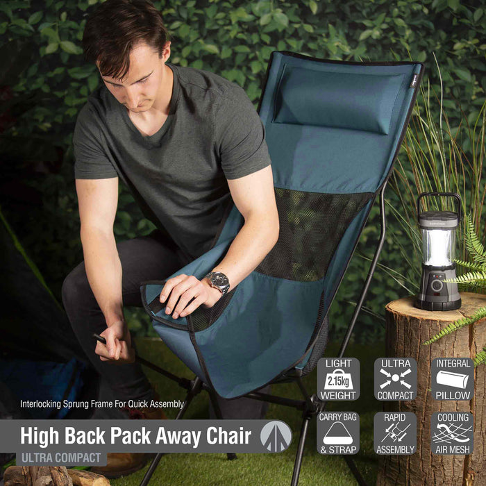 High Back Folding Camping Chair |Carry Bag| Indigo Blue