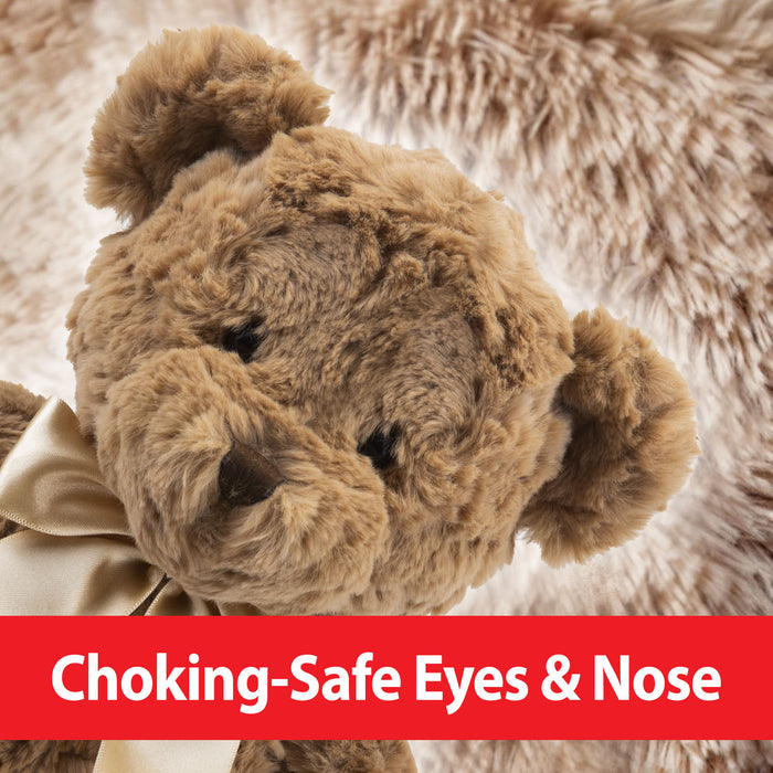 Kingsley 34cm Brown Bear Plush with Gold Silk Bow Premium Fluffy Toy