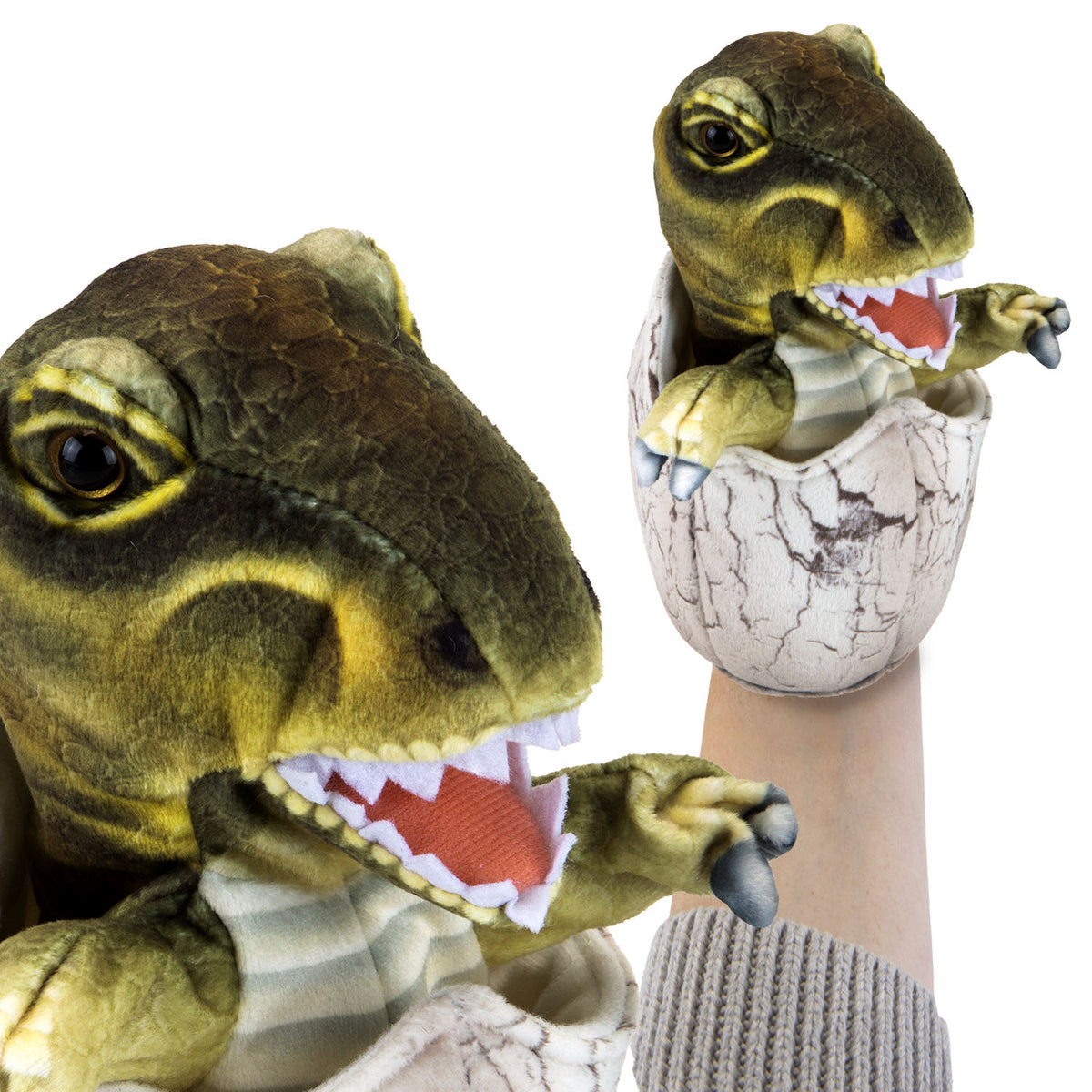 Rex Estore T-Rex Egg Hand Puppet 23cm Fabric Dinosaur Toy - Natural World — vfm-estore