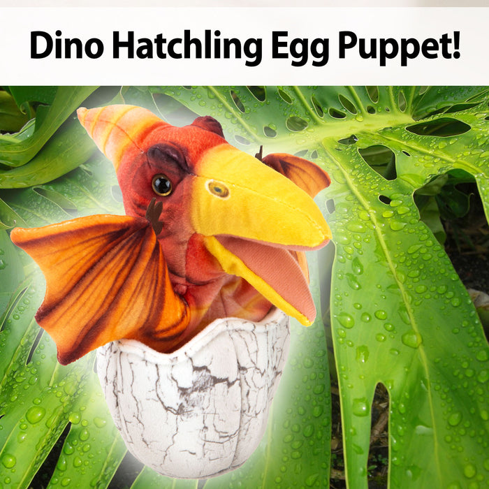 Pterodactyl Egg Hand Puppet 23cm Fabric Dinosaur Toy - Natural World