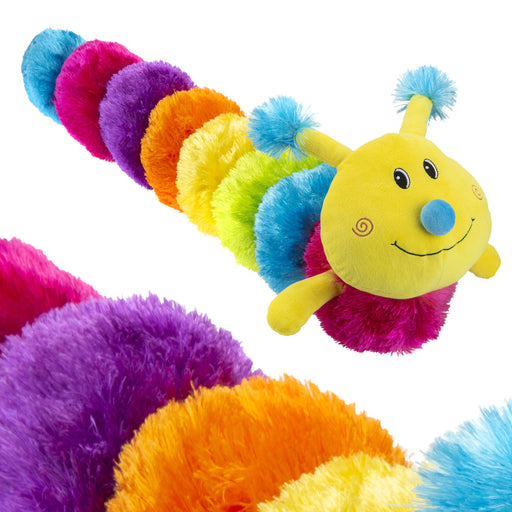 Rainbow 90cm Caterpillar Plush Multi Coloured Fluffy Toy - Cuddle Crew