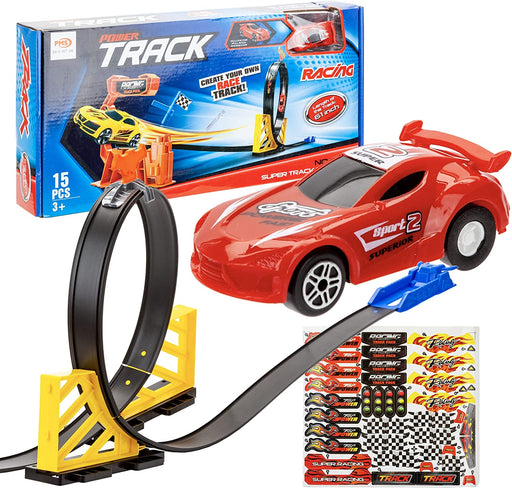 15pc Stunt King Loop Track Set With Car In Printed Box.