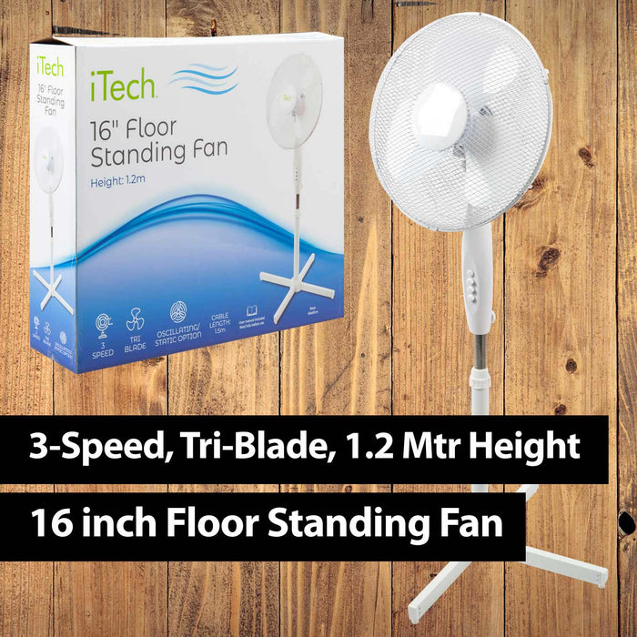 16” Floor Standing Fan Swing Action Multi Speed Cooling Device - iTech