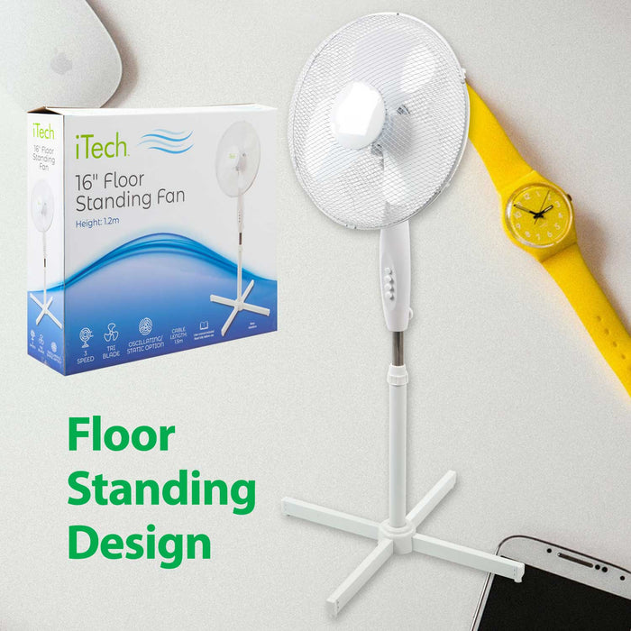 16” Floor Standing Fan Swing Action Multi Speed Cooling Device - iTech