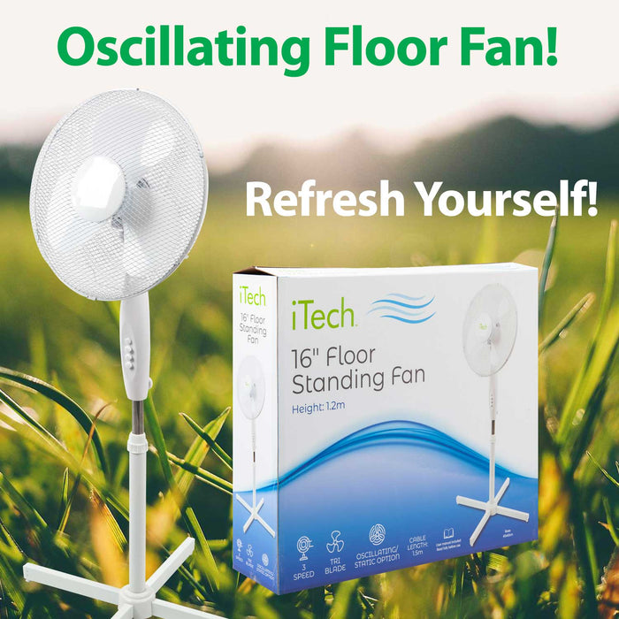 16” Floor Standing Fan Swing Action Multi Speed Cooling Device - iTech