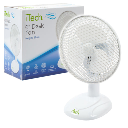 8” White Desk Fan Oscillating 2 Speed Table Top Cooling Device - iTech