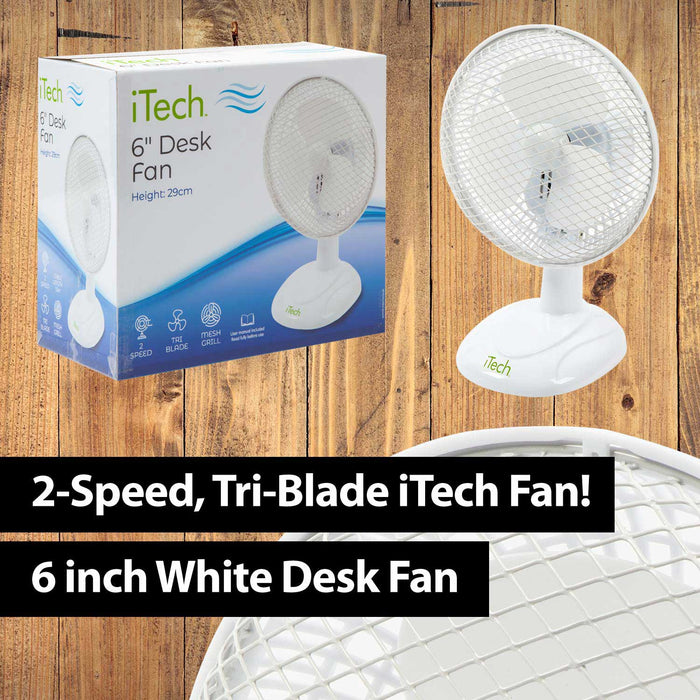 8” White Desk Fan Oscillating 2 Speed Table Top Cooling Device - iTech