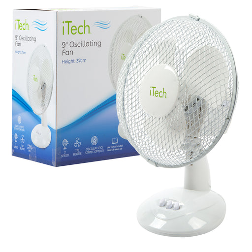 11” White Desk Fan Oscillating 2 Speed Table Top Cooling Device - iTech