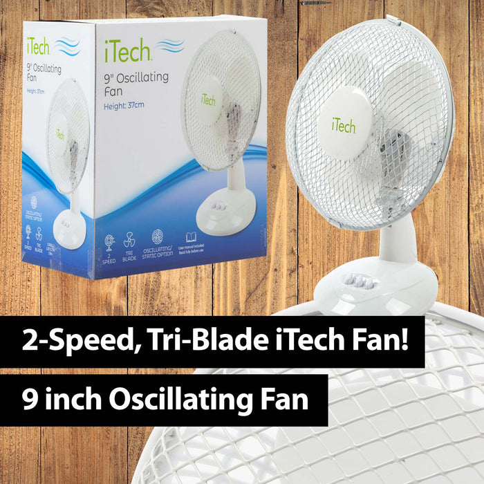 11” White Desk Fan Oscillating 2 Speed Table Top Cooling Device - iTech