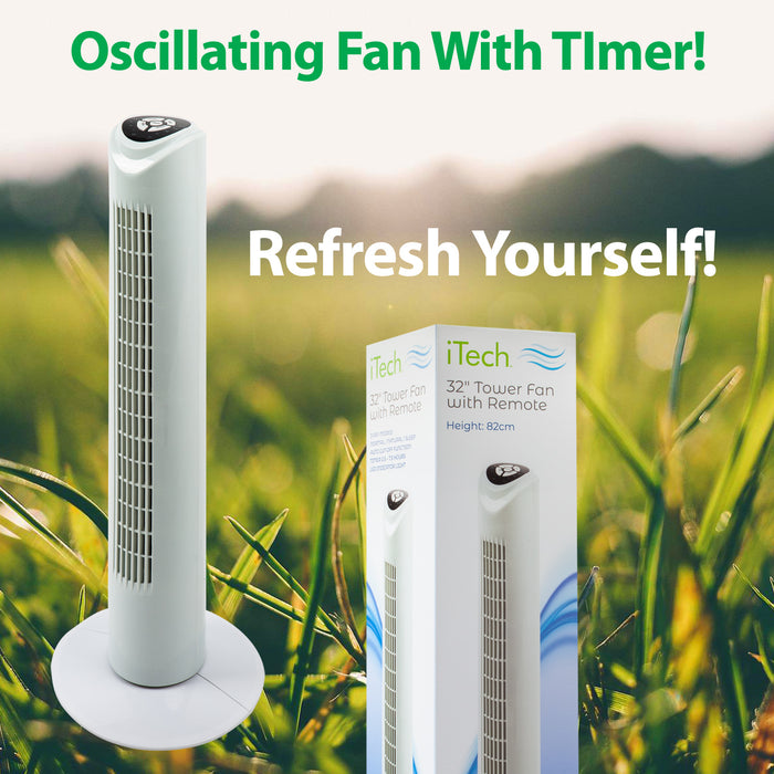 32” White Tower Fan Floor Standing With Remote Control - iTech