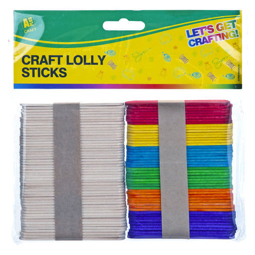 Multi-Coloured Wooden Lolly Sticks Assorted Craft Art Activity (100 Pack)