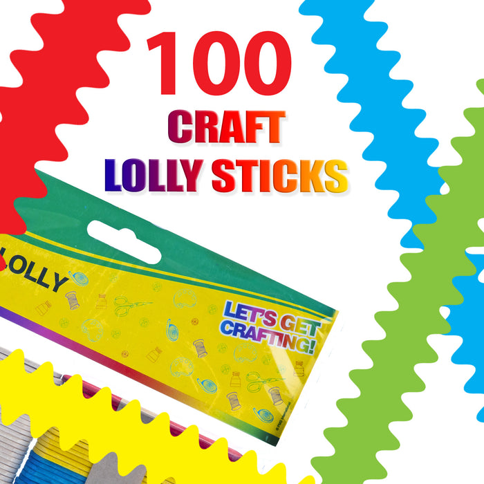 Multi-Coloured Wooden Lolly Sticks Assorted Craft Art Activity (100 Pack)