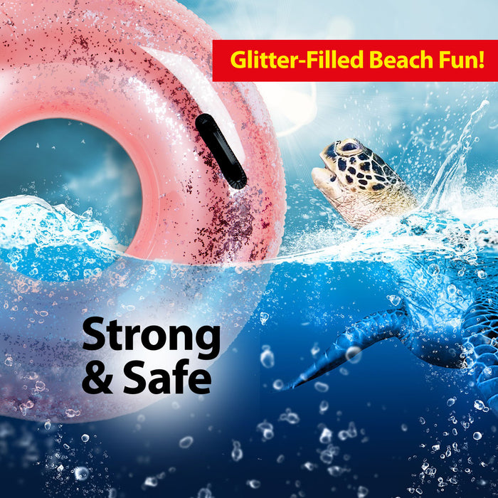 Giant Pink Glitter Swimring With Handles 36"