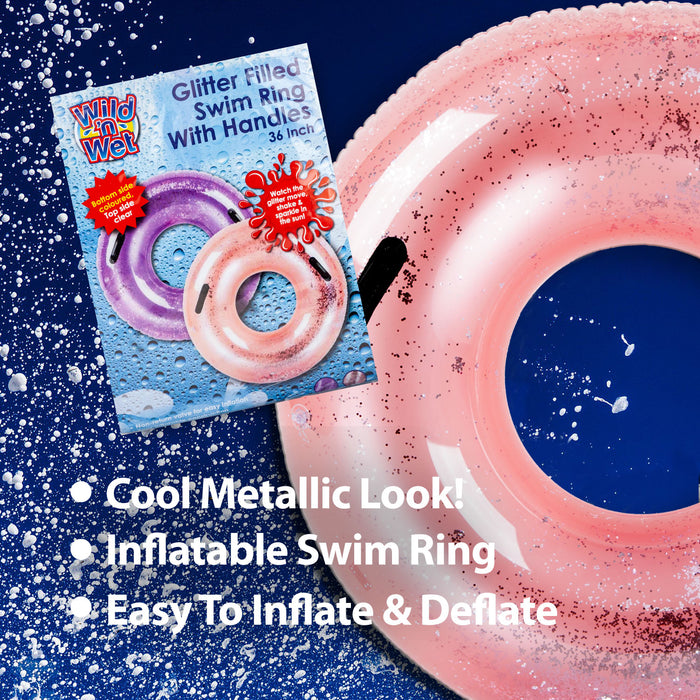 Giant Pink Glitter Swimring With Handles 36"