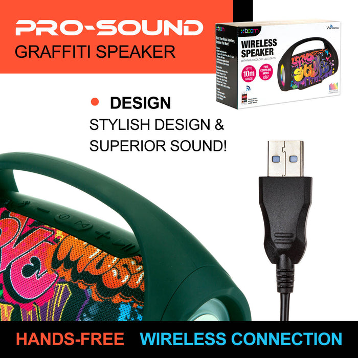 Graffiti Wireless LED Speaker Bluetooth Colour Changing Lights Party Music Player
