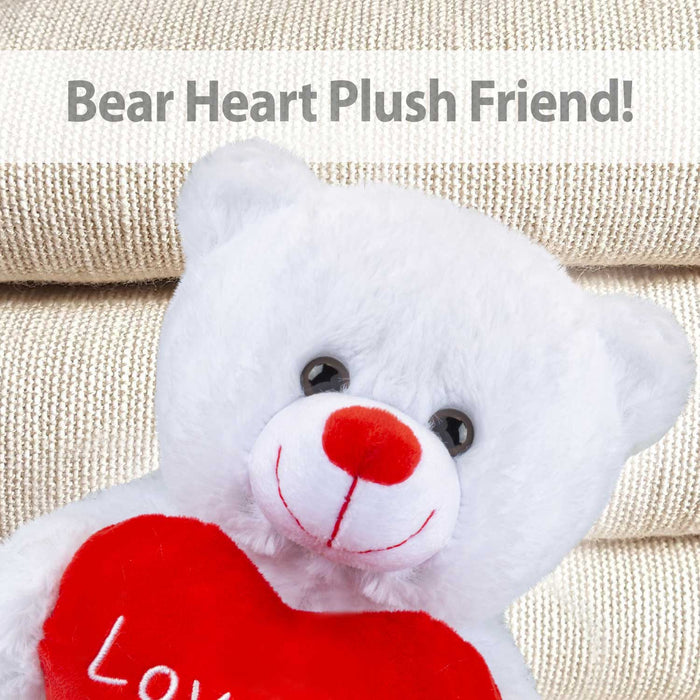 Bear Soft Toy White 7" Sitting Bear Plush - Red Love Heart