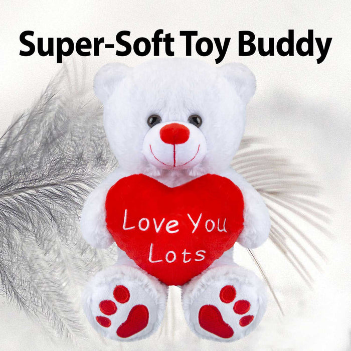 Bear Soft Toy White 7" Sitting Bear Plush - Red Love Heart