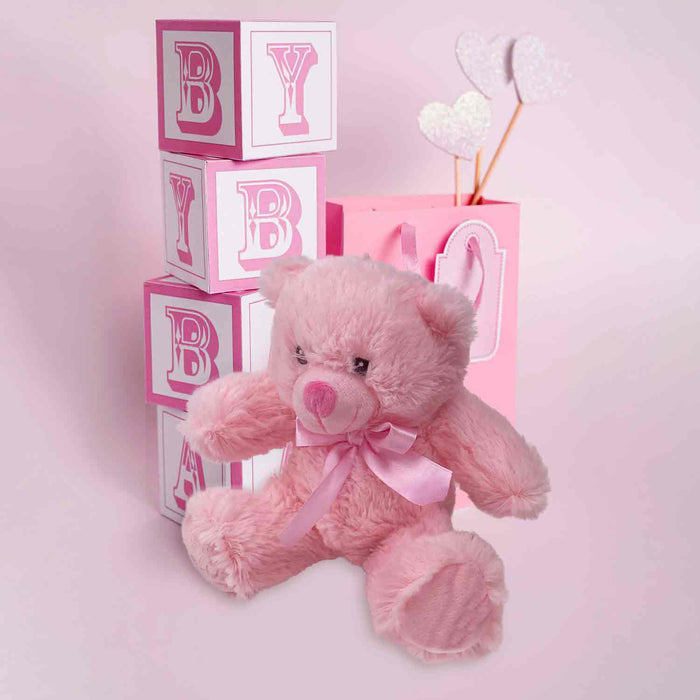 New Baby Bear Soft Toy - Baby Girl Pink Plush Toy - Pink 17. 5 cm
