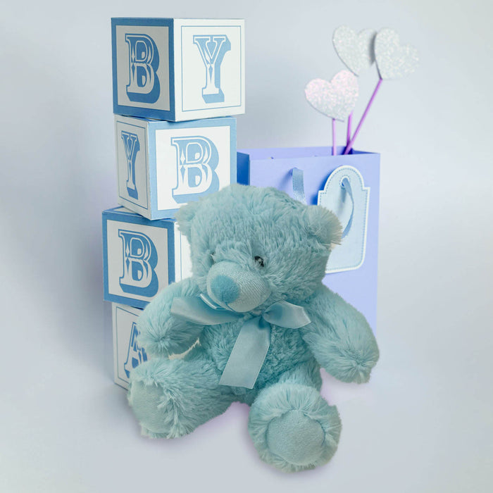 New Baby Bear Soft Toy - Baby Boy Blue Plush Toy - Blue 17. 5 cm