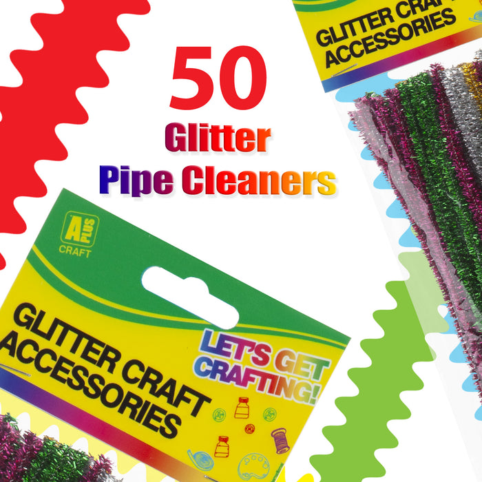 Glitter Coated Pipe Cleaners A Plus Craft Activity (50 Pack)