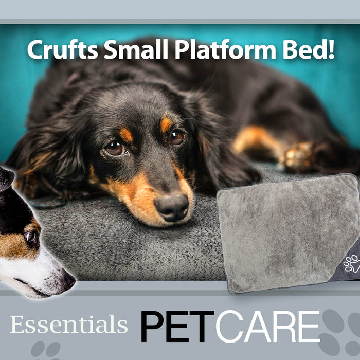 Crufts - Grey Corduroy & Plush Platform Pet Dog Bed Small