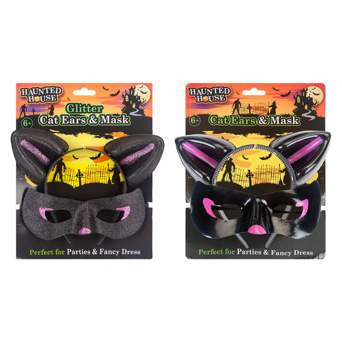 Halloween Cats Ears & Mask Dress Up Set | Party Decoration | Black