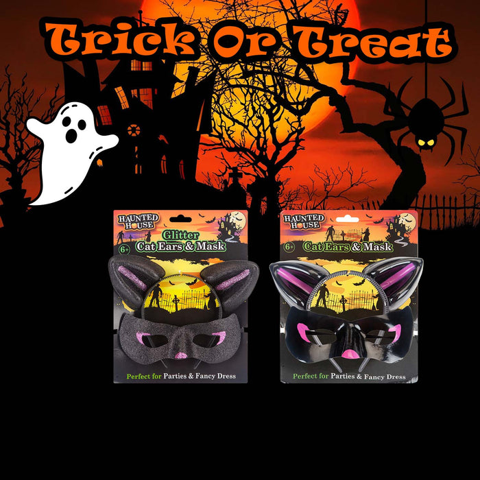 Halloween Cats Ears & Mask Dress Up Set | Party Decoration | Black