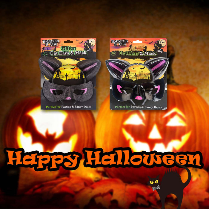 Halloween Cats Ears & Mask Dress Up Set | Party Decoration | Black