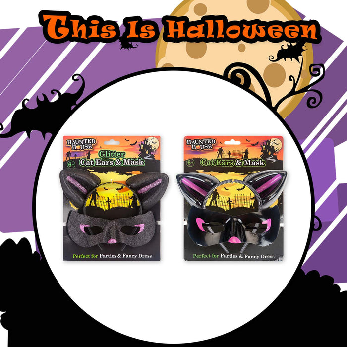 Halloween Cats Ears & Mask Dress Up Set | Party Decoration | Black